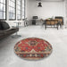 Round Machine Washable Traditional Tomato Red Rug in a Office, wshtr2631