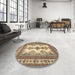 Round Traditional Dark Sienna Brown Persian Rug in a Office, tr2633