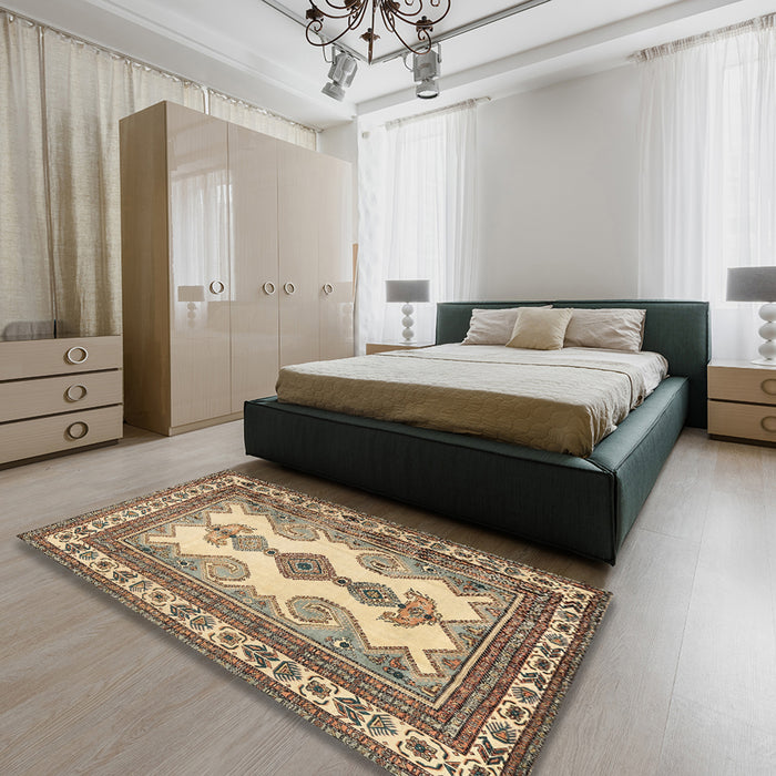 Traditional Dark Sienna Brown Persian Rug in a Bedroom, tr2633