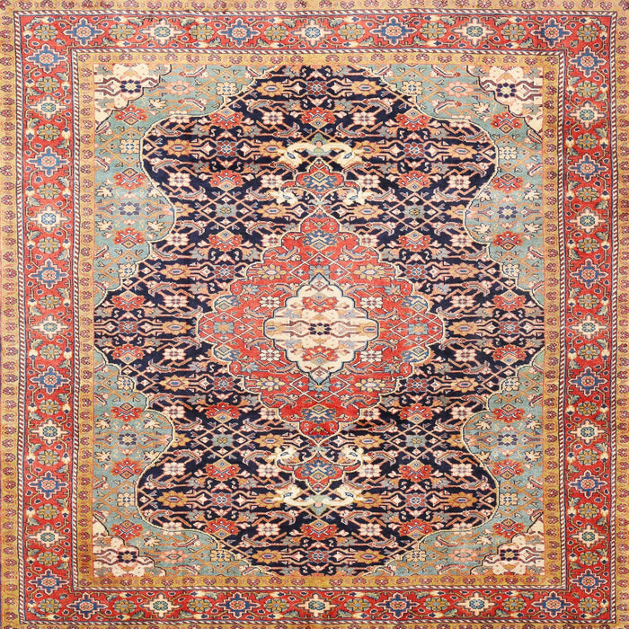 Square Traditional Brown Red Medallion Rug, tr263