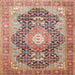 Square Traditional Brown Red Medallion Rug, tr263