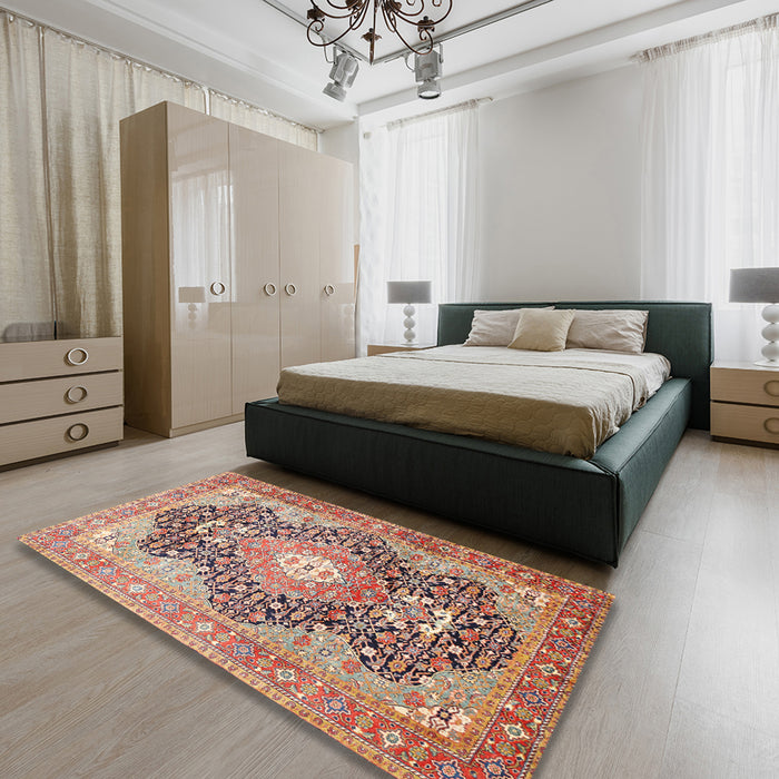 Traditional Brown Red Medallion Rug in a Bedroom, tr263