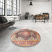 Round Traditional Brown Red Medallion Rug in a Office, tr263