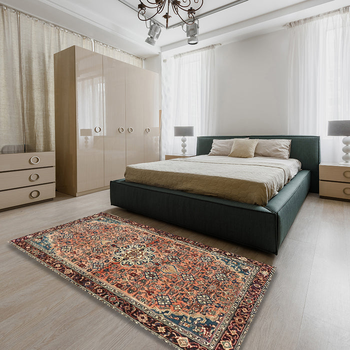 Machine Washable Traditional Red Brown Rug in a Bedroom, wshtr2640