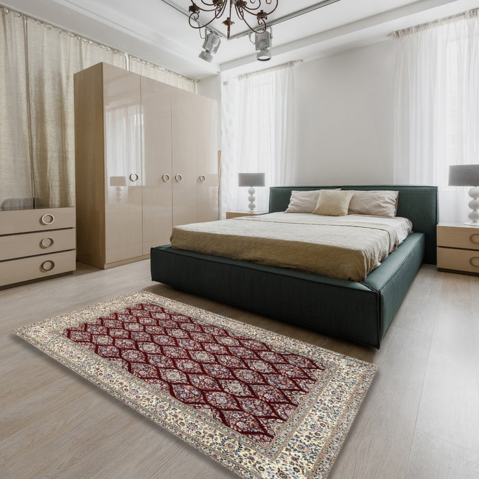 Machine Washable Traditional Tan Brown Rug in a Bedroom, wshtr2643