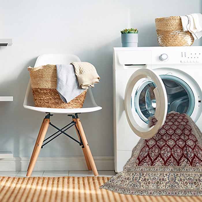 Machine Washable Traditional Tan Brown Rug in a Washing Machine, wshtr2643