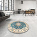 Round Traditional Grayish Turquoise Green Persian Rug in a Office, tr2646