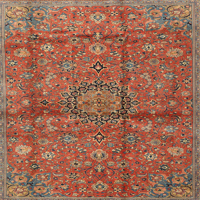 Round Machine Washable Traditional Orange Brown Rug, wshtr2649