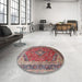 Round Traditional Light French Beige Brown Medallion Rug in a Office, tr264