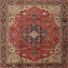 Square Traditional Saffron Red Medallion Rug, tr2650