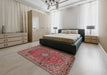 Machine Washable Traditional Tomato Red Rug in a Bedroom, wshtr2651