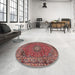 Round Traditional Red Persian Rug in a Office, tr2651