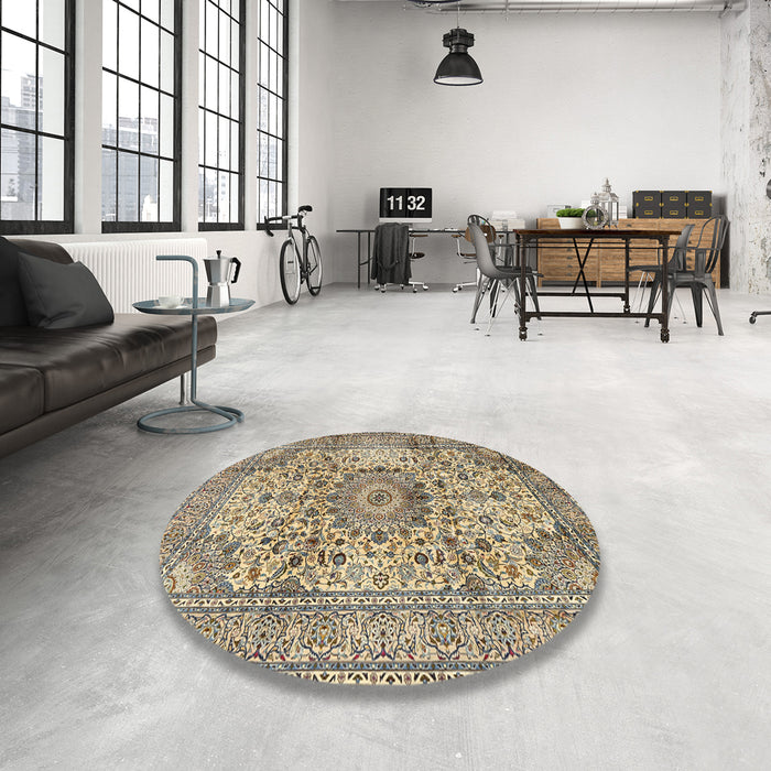 Round Traditional Brown Medallion Rug in a Office, tr2653
