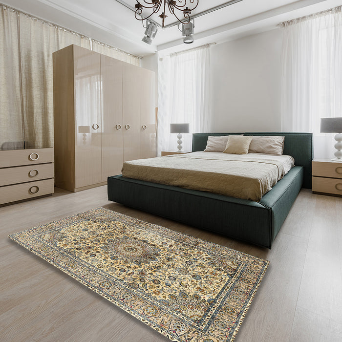 Machine Washable Traditional Brown Rug in a Bedroom, wshtr2653