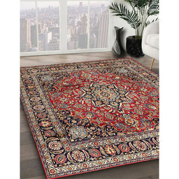 Traditional Camel Brown Medallion Rug in Family Room, tr2654