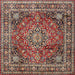 Square Traditional Camel Brown Medallion Rug, tr2654