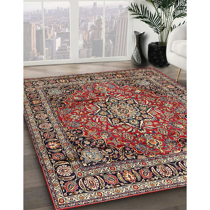 Traditional Camel Brown Medallion Rug in Family Room, tr2654