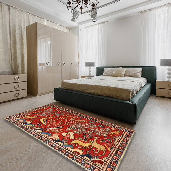 Machine Washable Traditional Orange Brown Rug in a Bedroom, wshtr2655