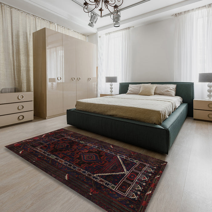 Machine Washable Traditional Burgundy Brown Rug in a Bedroom, wshtr2656