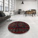 Round Traditional Deep Red Persian Rug in a Office, tr2657