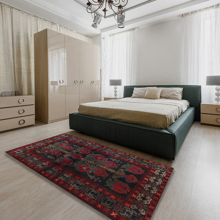 Machine Washable Traditional Deep Red Rug in a Bedroom, wshtr2657