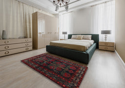 Traditional Deep Red Persian Rug in a Bedroom, tr2657