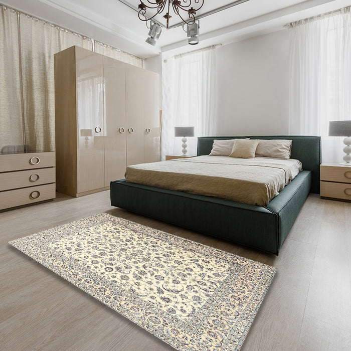 Traditional Vanilla Gold Persian Rug in a Bedroom, tr2659
