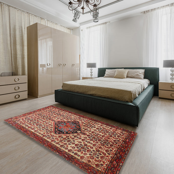 Machine Washable Traditional Tomato Red Rug in a Bedroom, wshtr265