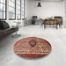 Round Machine Washable Traditional Tomato Red Rug in a Office, wshtr265