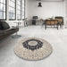 Round Traditional Carbon Gray Medallion Rug in a Office, tr2660