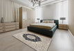 Traditional Carbon Gray Medallion Rug in a Bedroom, tr2660