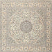 Square Traditional Light Gold Medallion Rug, tr2661