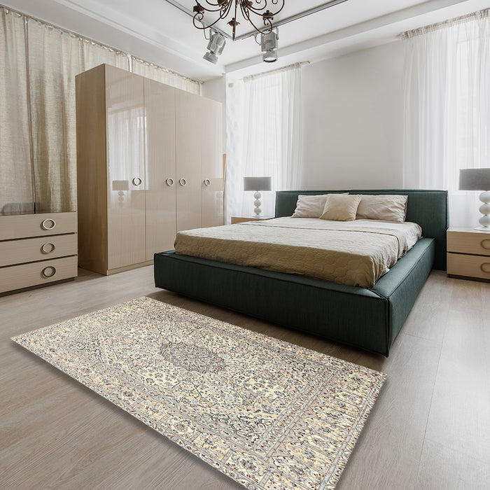 Machine Washable Traditional Light Gold Rug in a Bedroom, wshtr2661