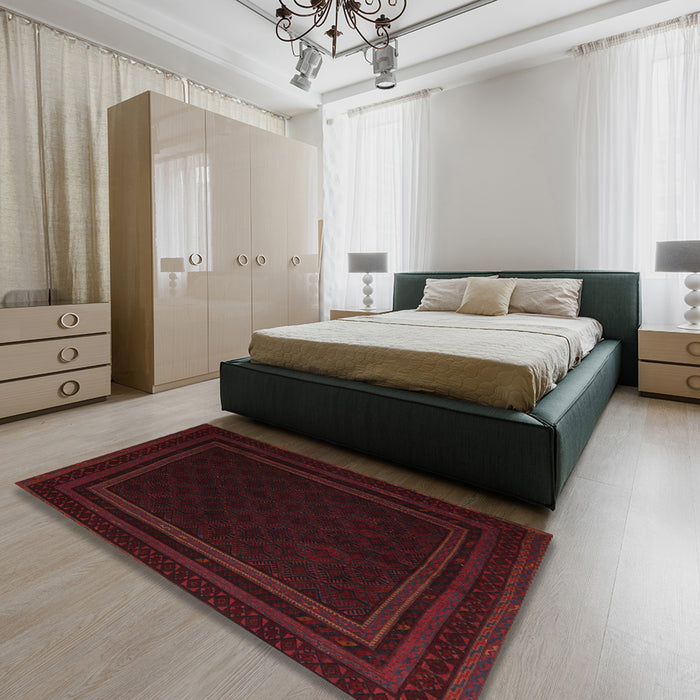 Machine Washable Traditional Night Red Rug in a Bedroom, wshtr2663