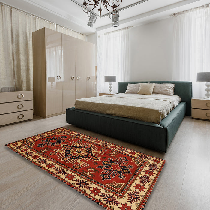 Machine Washable Traditional Light Brown Rug in a Bedroom, wshtr266