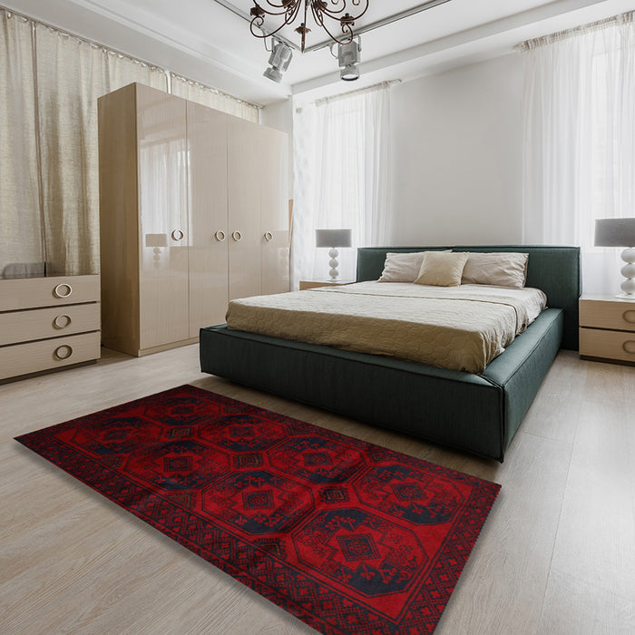 Machine Washable Traditional Chocolate Brown Rug in a Bedroom, wshtr2672