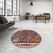 Round Machine Washable Traditional Saffron Red Rug in a Office, wshtr2673