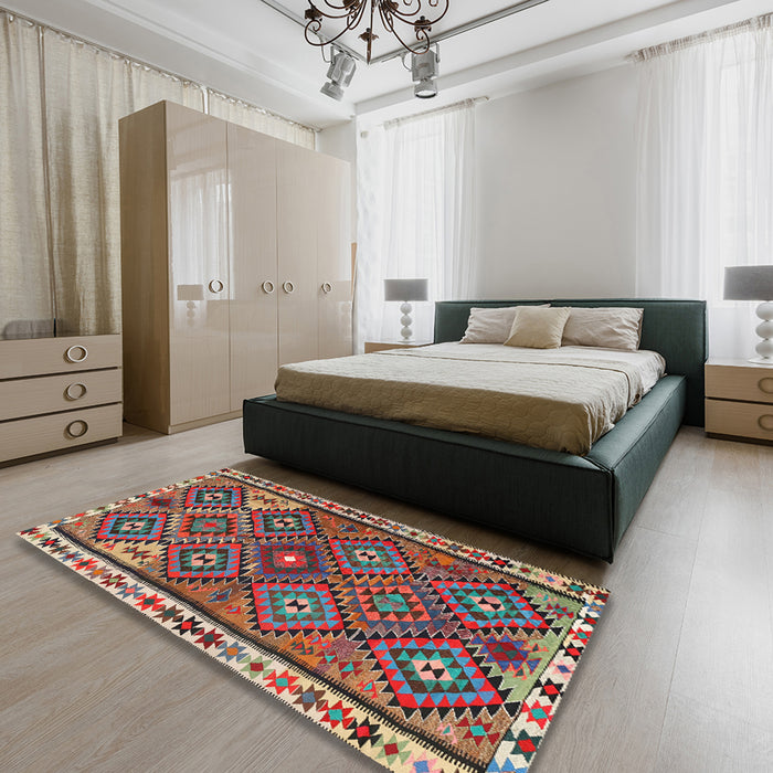Traditional Saffron Red Persian Rug in a Bedroom, tr2673