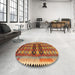 Round Machine Washable Traditional Gold Rug in a Office, wshtr2675