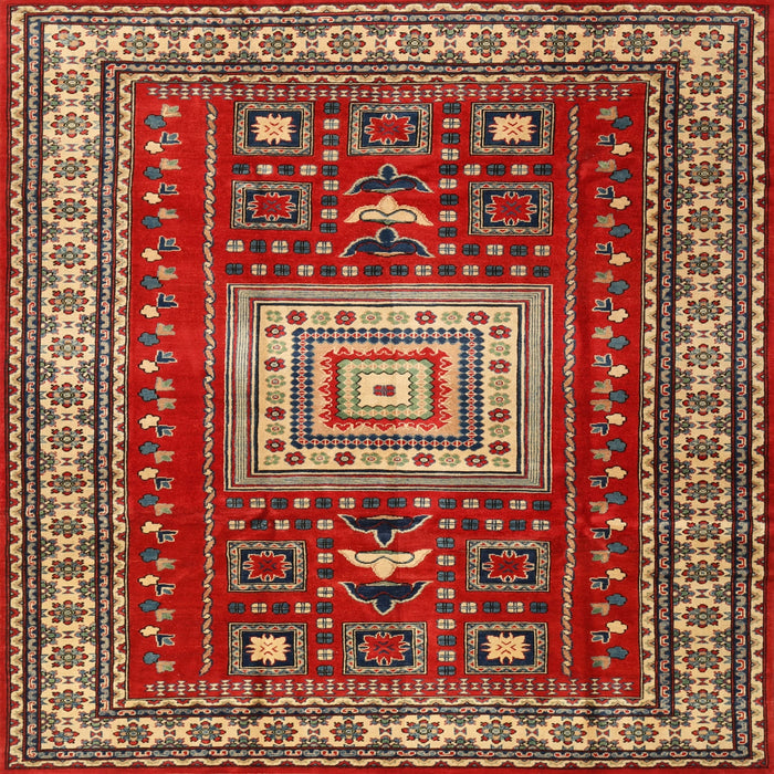 Square Traditional Red Geometric Rug, tr2678