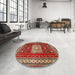 Round Machine Washable Traditional Tomato Red Rug in a Office, wshtr2678