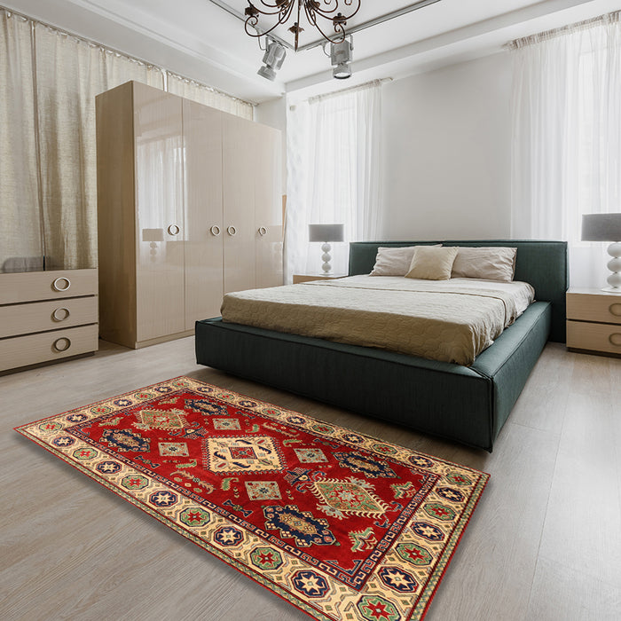 Traditional Red Geometric Rug in a Bedroom, tr2679