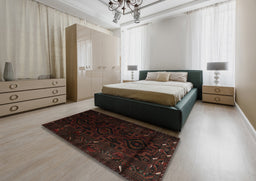 Traditional Black Brown Persian Rug in a Bedroom, tr2680
