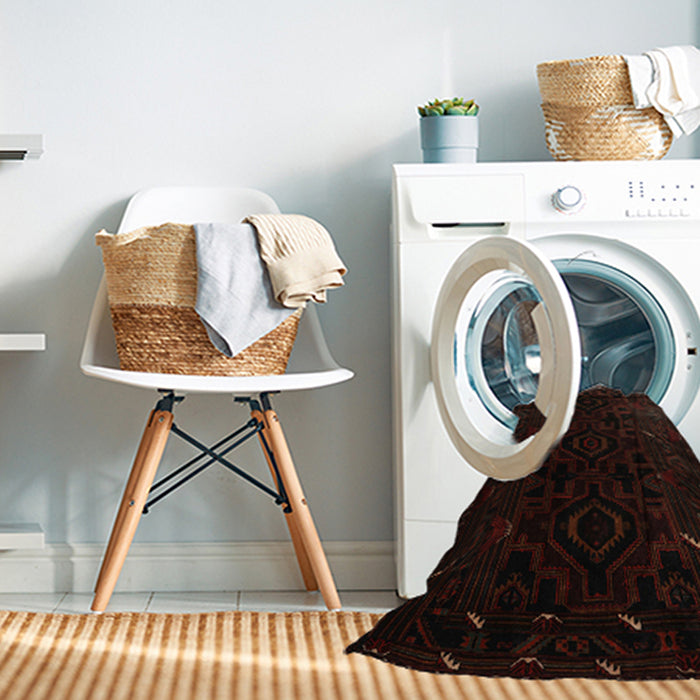 Machine Washable Traditional Black Brown Rug in a Washing Machine, wshtr2680