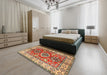 Traditional Brownish Green Geometric Rug in a Bedroom, tr2682