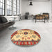 Round Machine Washable Traditional Chrome Gold Yellow Rug in a Office, wshtr2683