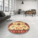 Round Traditional Chrome Gold Yellow Geometric Rug in a Office, tr2683