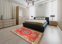 Traditional Neon Red Persian Rug in a Bedroom, tr2685