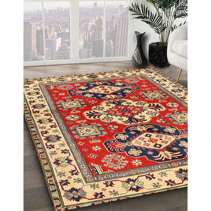 Traditional Fire Brick Red Persian Rug in Family Room, tr2686