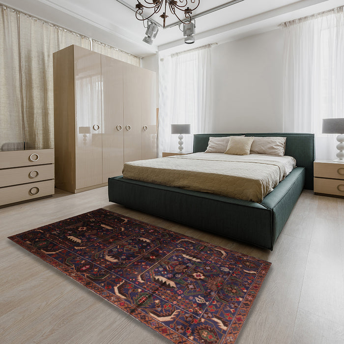 Machine Washable Traditional Chocolate Brown Rug in a Bedroom, wshtr2688
